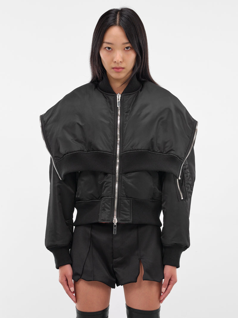 Black Nylon Deconstructed Bomber Jacket (3P-J013-BLACK)