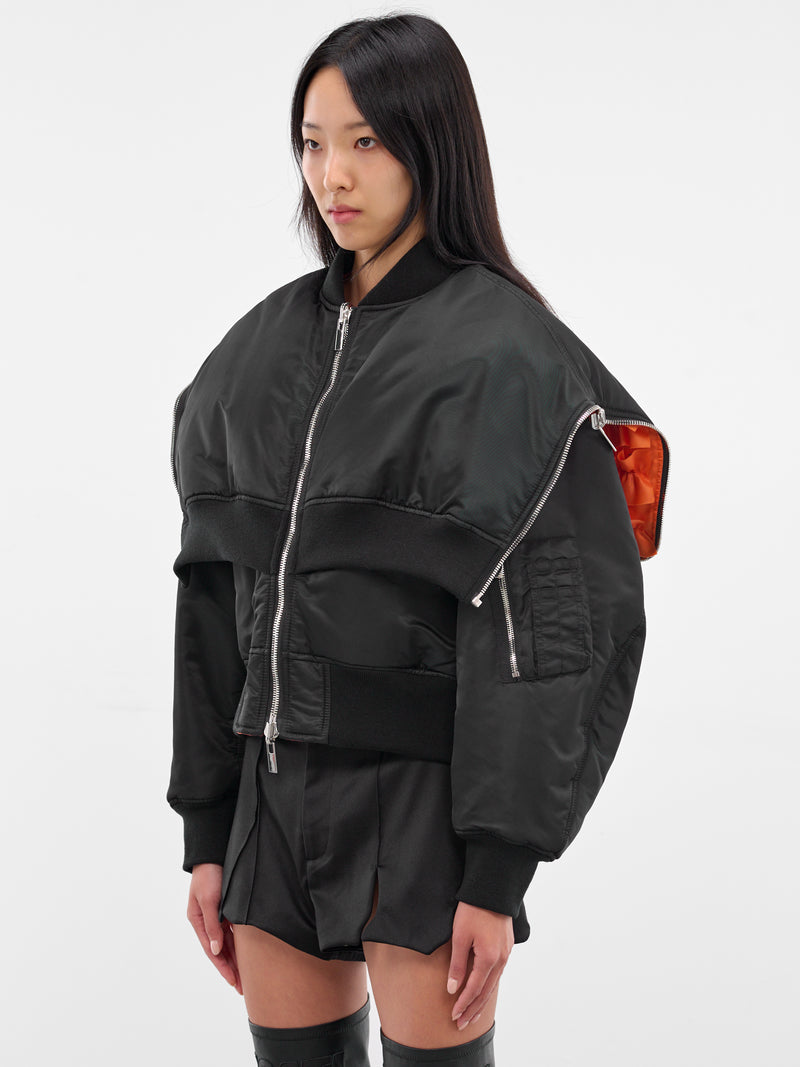 Black Nylon Deconstructed Bomber Jacket (3P-J013-BLACK)