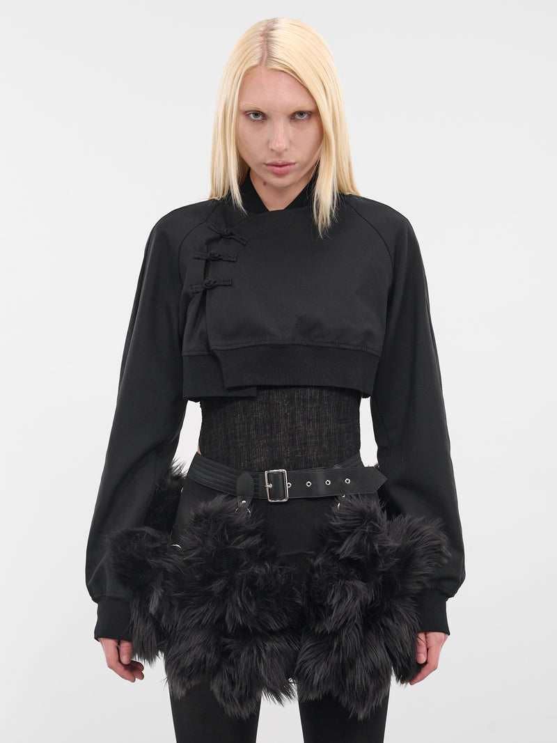 Black Wool Cropped Bomber Jacket (3P-J017-051-1-BLACK)