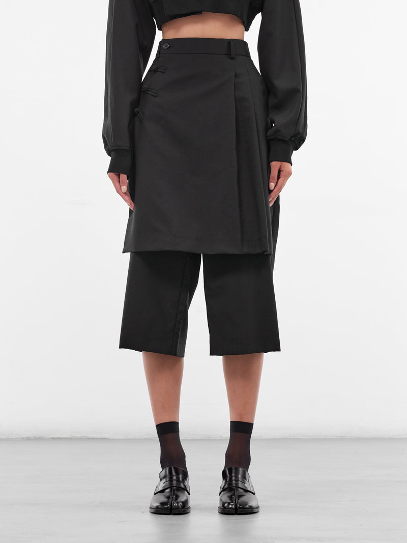 Black Wool Layered Skirt Pants (3P-P008-BLACK)