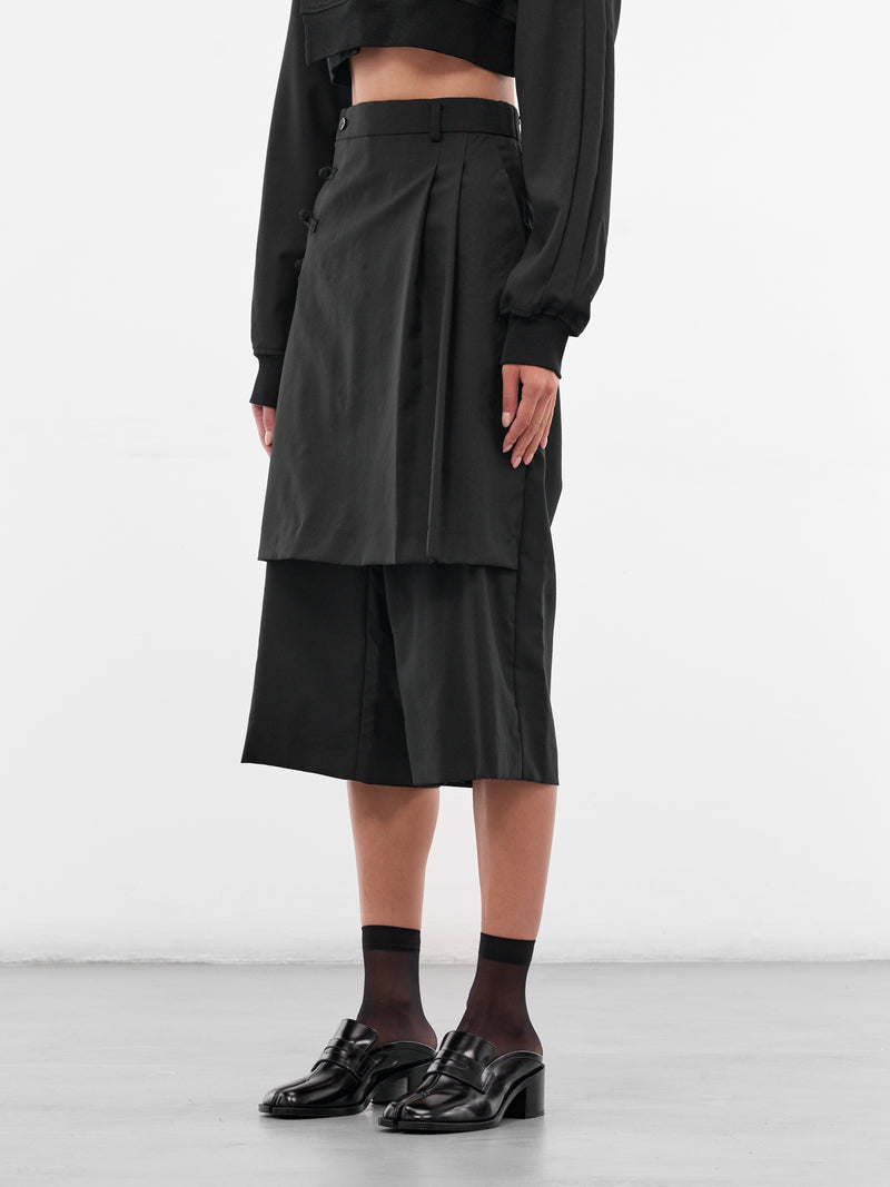 Black Wool Layered Skirt Pants (3P-P008-BLACK)