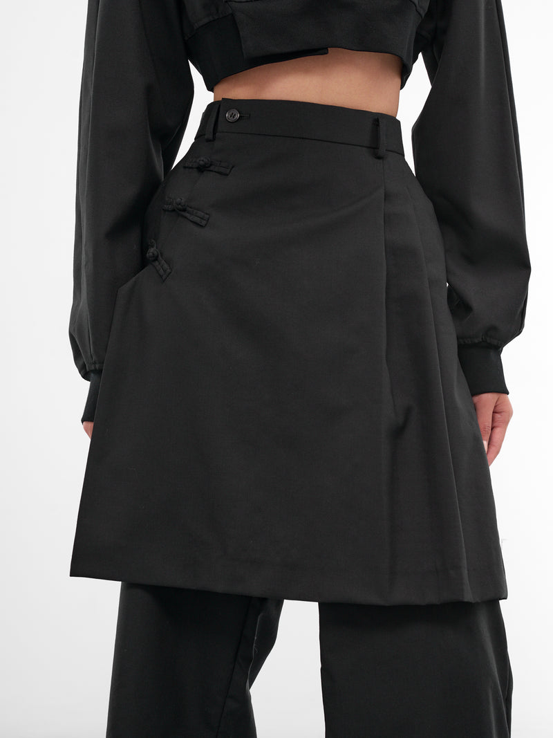 Black Wool Layered Skirt Pants (3P-P008-BLACK)