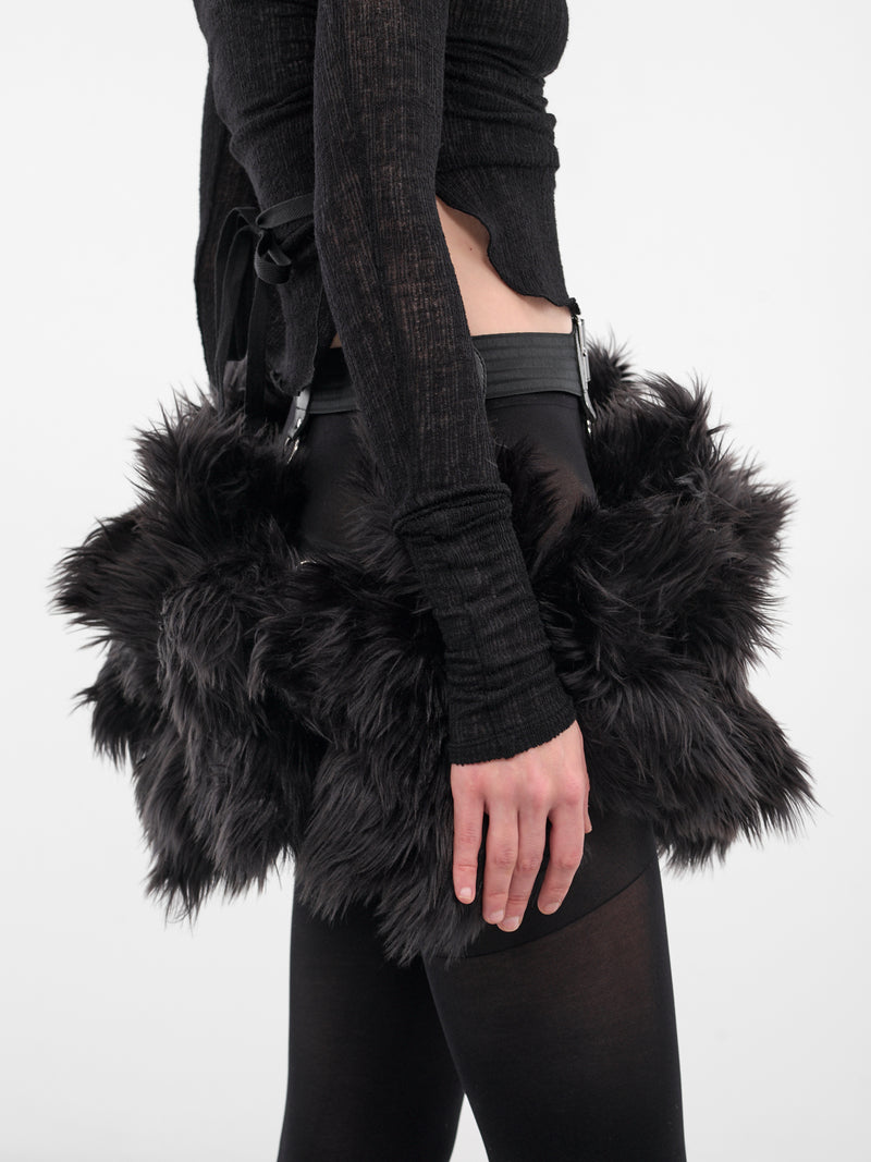 Black Fur Belted Mini Skirt (3P-S011-051-1-BLACK)