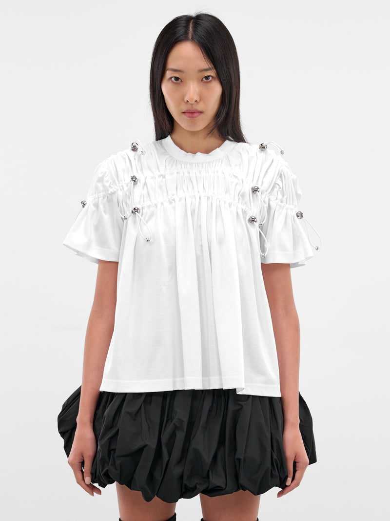 White Ruched Cotton Tee (3P-T012-WHITE)