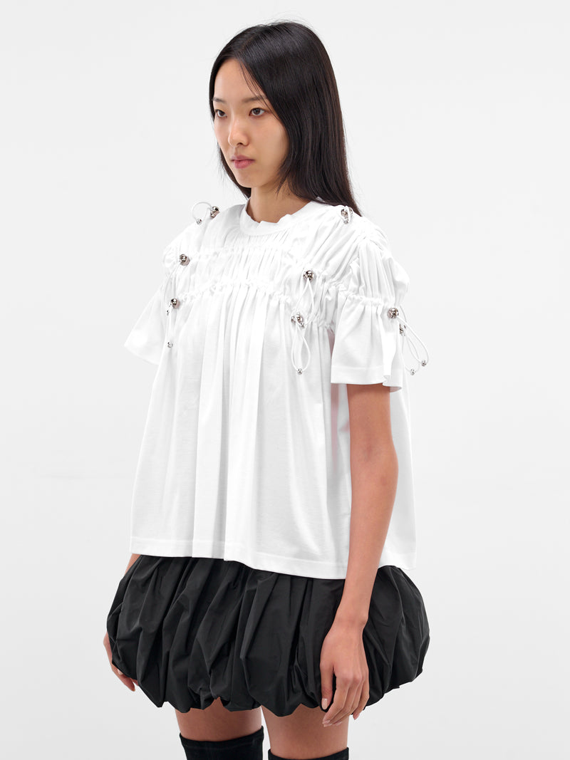 White Ruched Cotton Tee (3P-T012-WHITE)