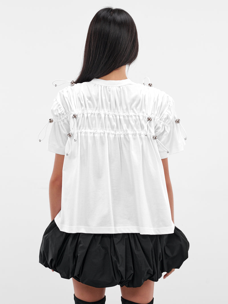 White Ruched Cotton Tee (3P-T012-WHITE)