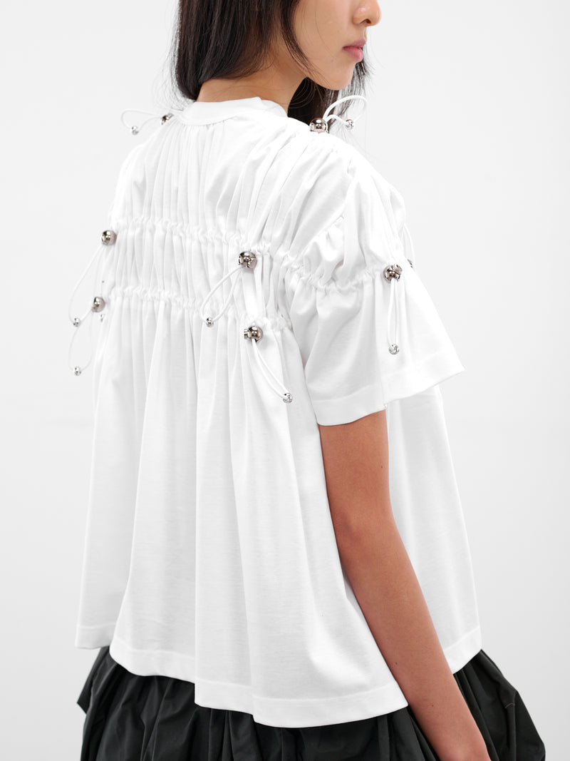 White Ruched Cotton Tee (3P-T012-WHITE)