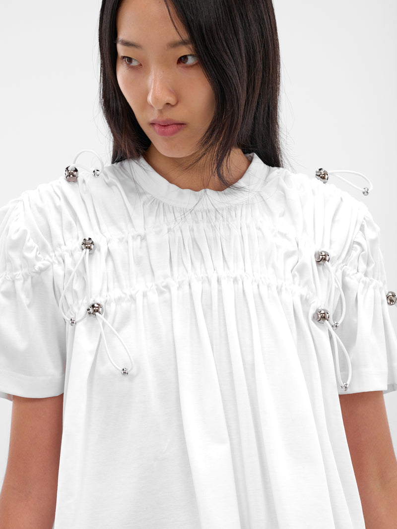 White Ruched Cotton Tee (3P-T012-WHITE)