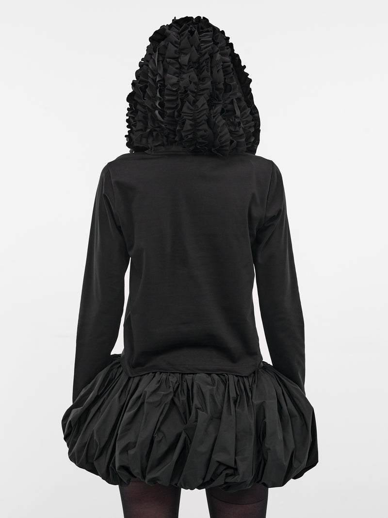 Black Ruffle Hood Sleeved Tee (3P-T014-BLACK)