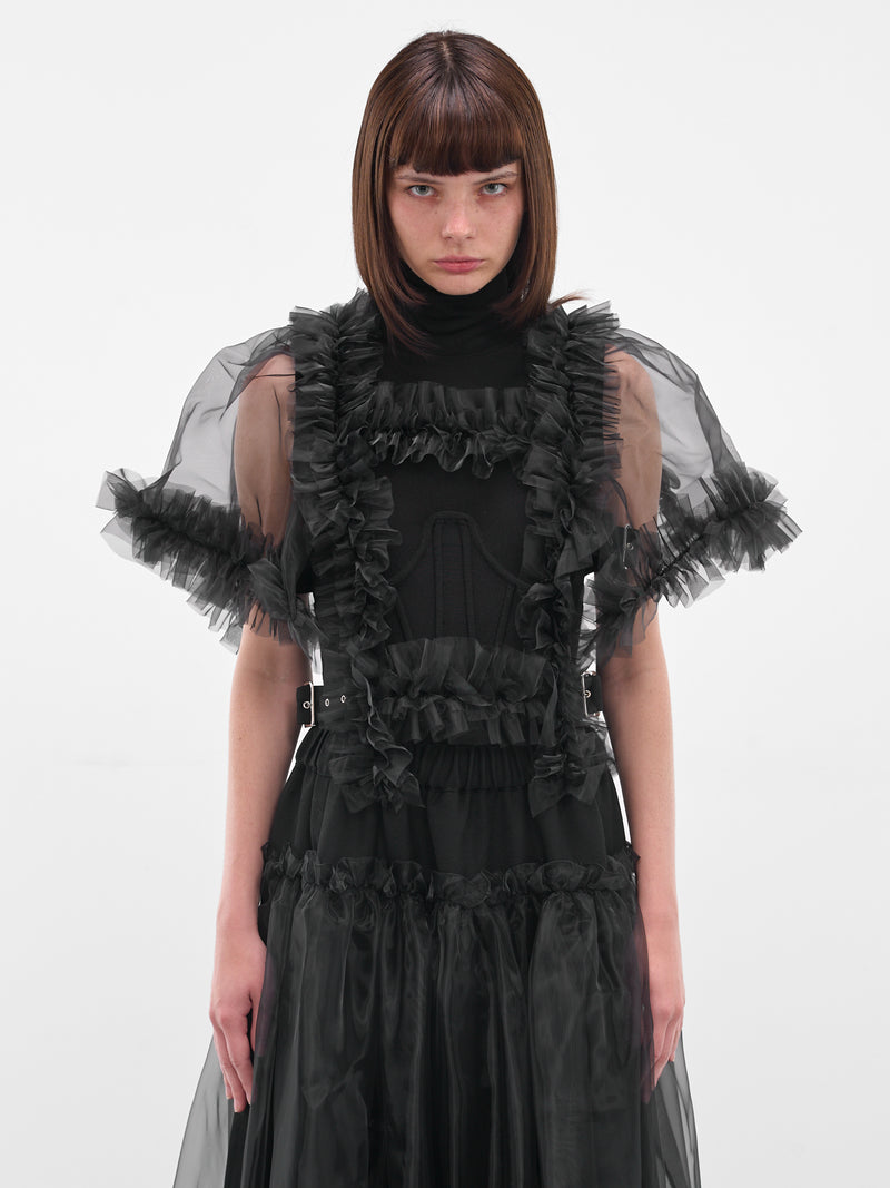 Black Sheer Ruffle Harness Blouse (3P-V005-051-1-BLACK)