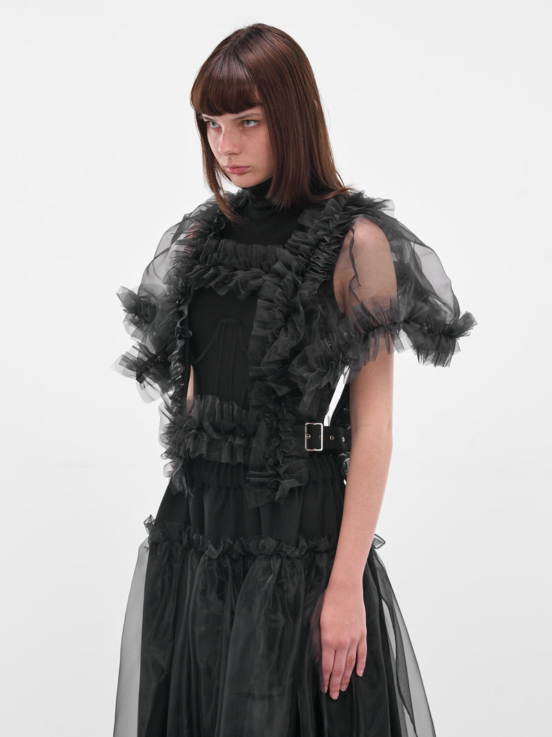 Black Sheer Ruffle Harness Blouse (3P-V005-051-1-BLACK)