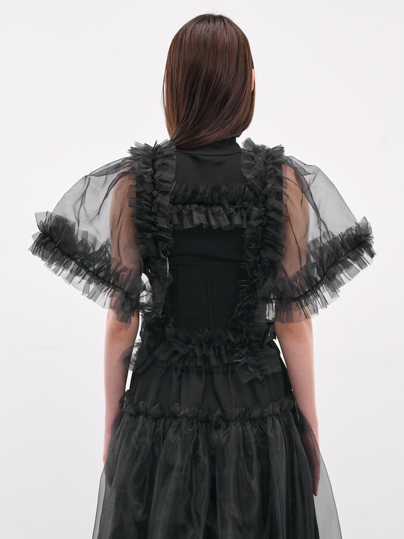 Black Sheer Ruffle Harness Blouse (3P-V005-051-1-BLACK)