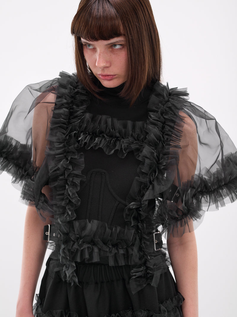 Black Sheer Ruffle Harness Blouse (3P-V005-051-1-BLACK)