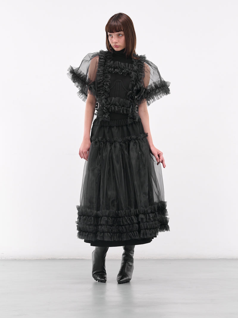 Black Sheer Ruffle Harness Blouse (3P-V005-051-1-BLACK)