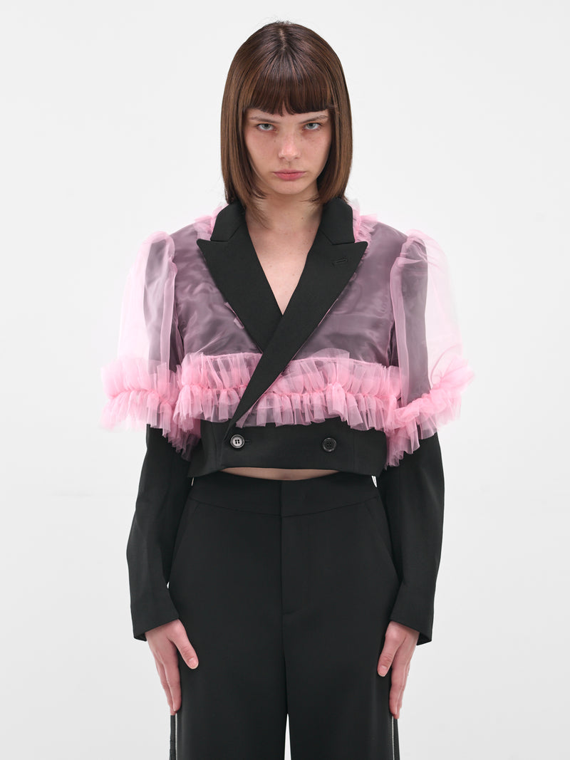 Pink Tulle Layered Crop Blazer (3P-J003-051-2-BLACK-PINK)