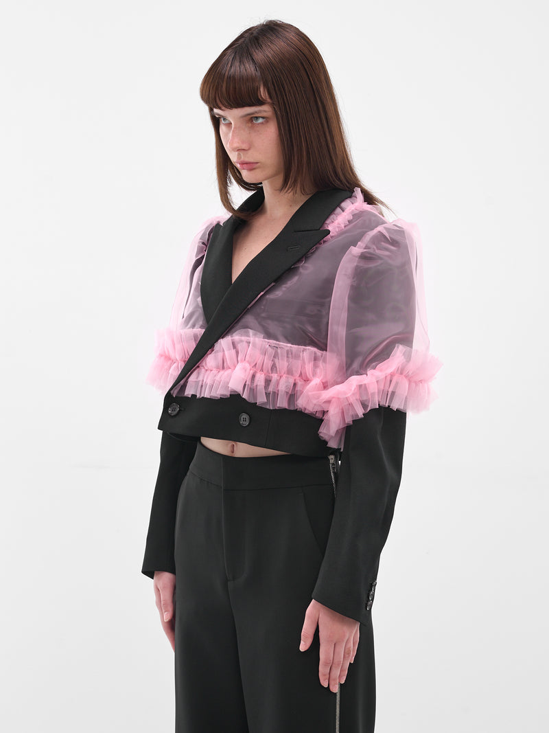 Pink Tulle Layered Crop Blazer (3P-J003-051-2-BLACK-PINK)