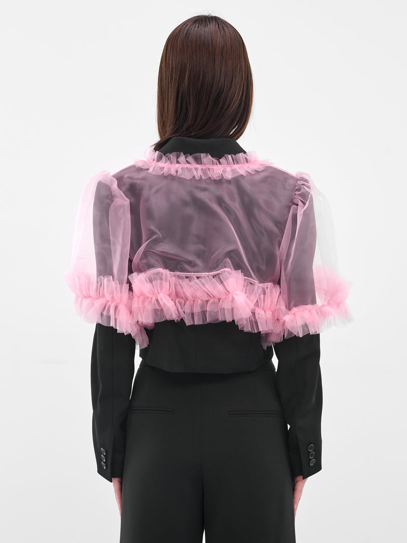 Pink Tulle Layered Crop Blazer (3P-J003-051-2-BLACK-PINK)