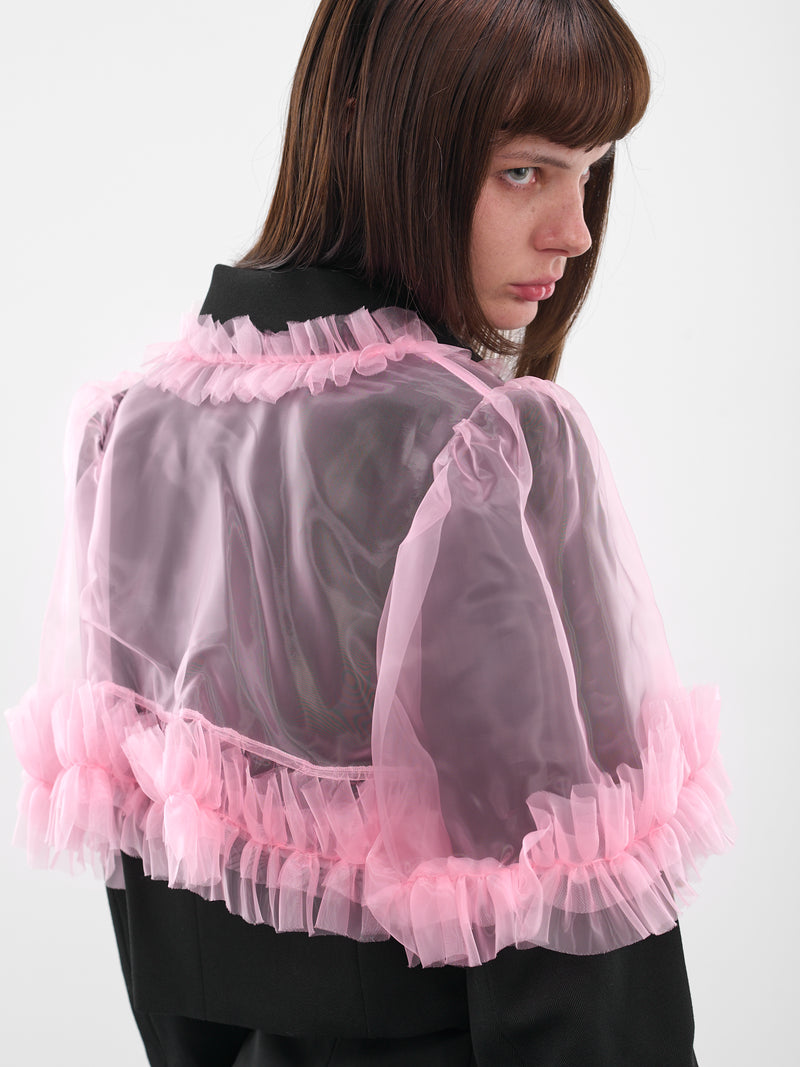Pink Tulle Layered Crop Blazer (3P-J003-051-2-BLACK-PINK)
