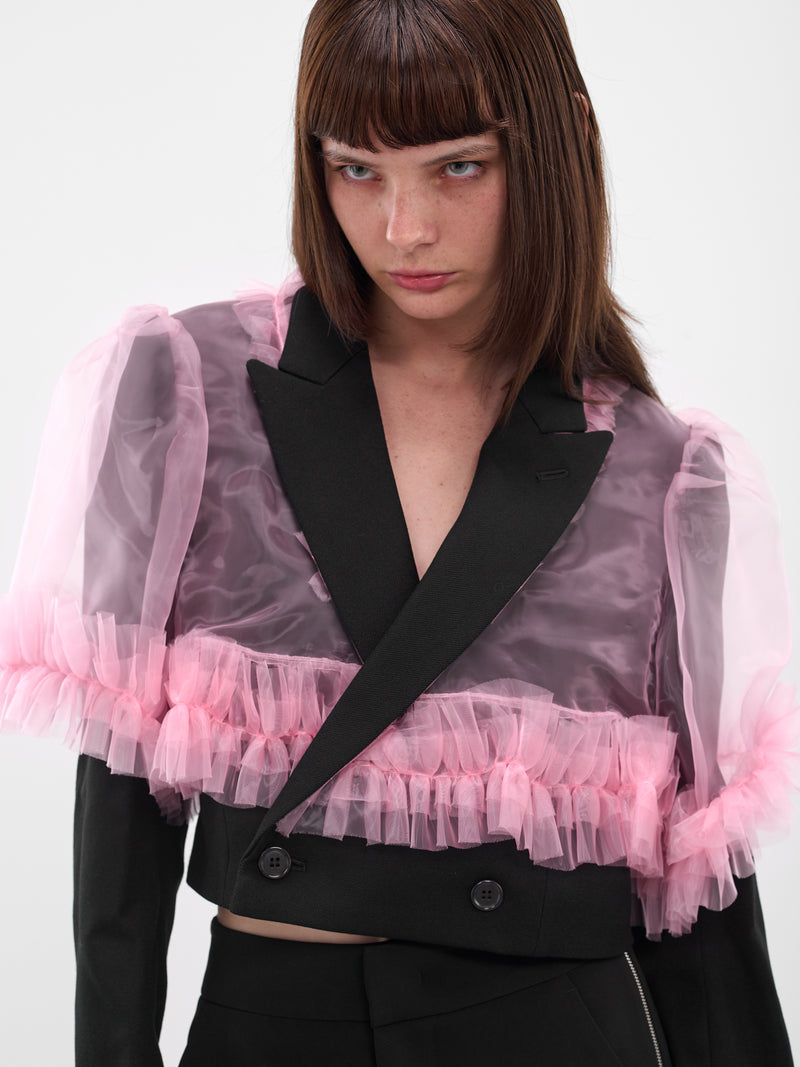 Pink Tulle Layered Crop Blazer (3P-J003-051-2-BLACK-PINK)