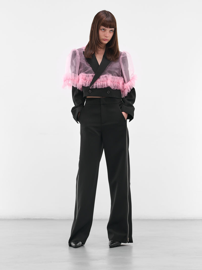 Pink Tulle Layered Crop Blazer (3P-J003-051-2-BLACK-PINK)