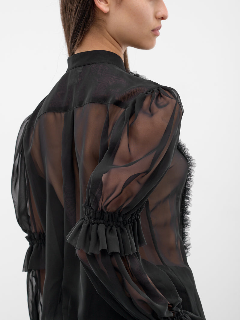 Black Sheer Georgette Ruffle Blouse (3Q-B009-S26-BLACK)