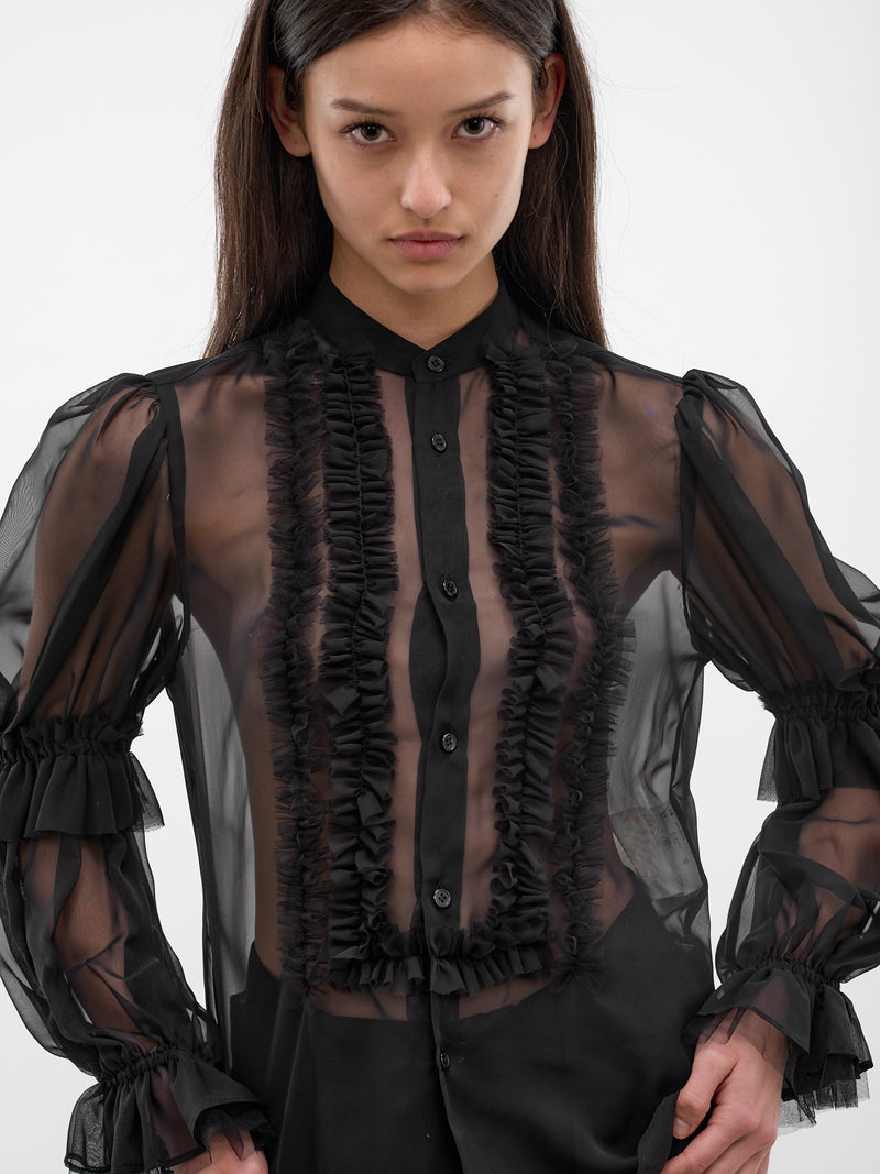 Black Sheer Georgette Ruffle Blouse (3Q-B009-S26-BLACK)