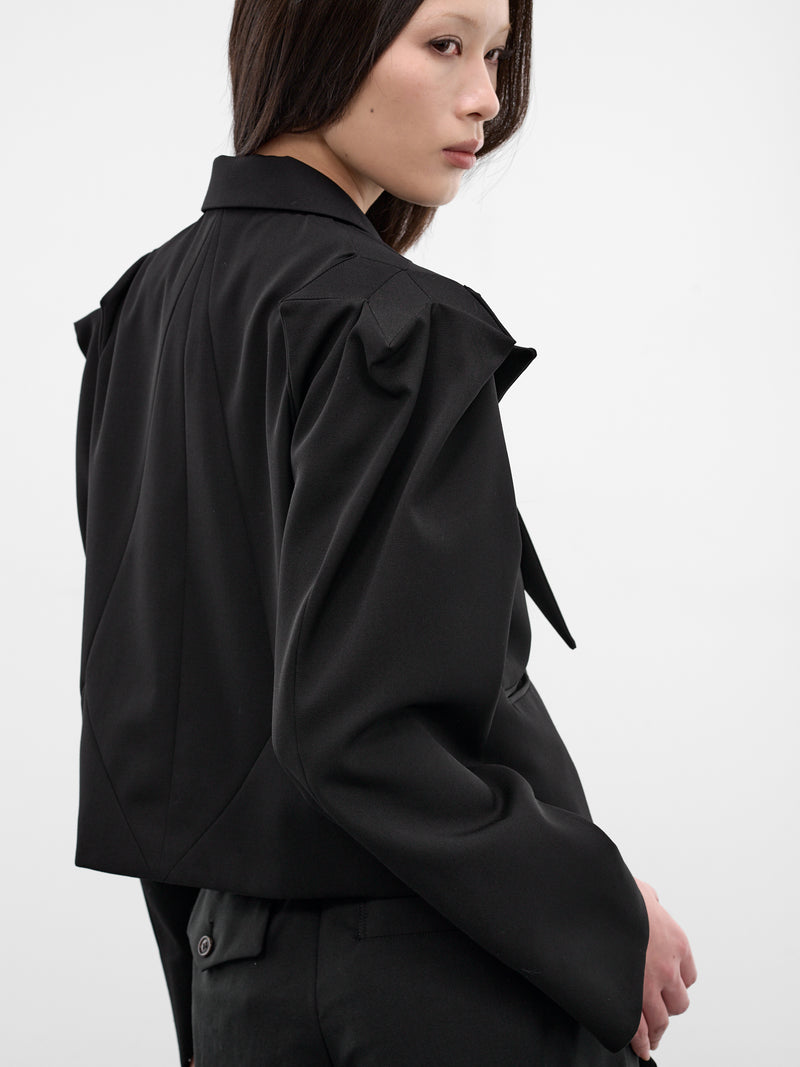 Black Star-Shaped Lapel Blazer (3Q-J003-S26-BLACK)