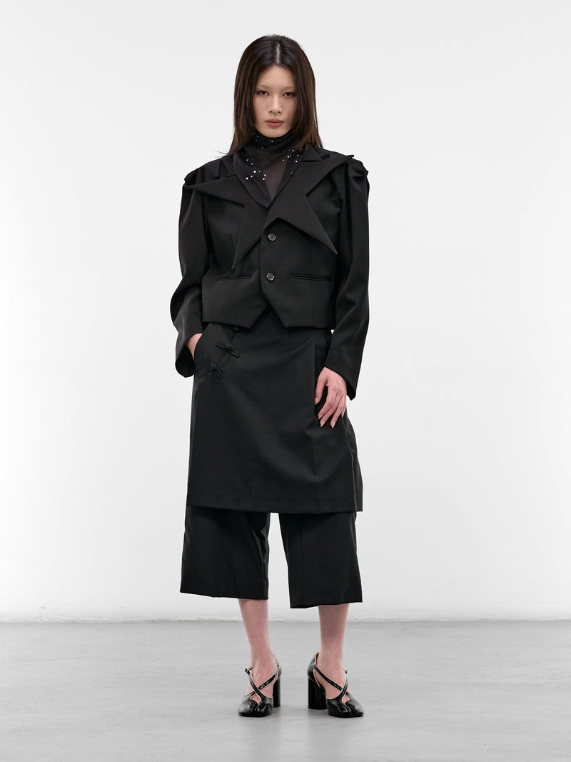 Black Star-Shaped Lapel Blazer (3Q-J003-S26-BLACK)