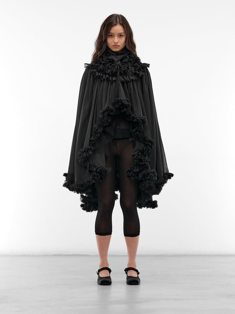 Black Georgette Hooded Cape Jacket (3Q-J009-S26-BLACK)