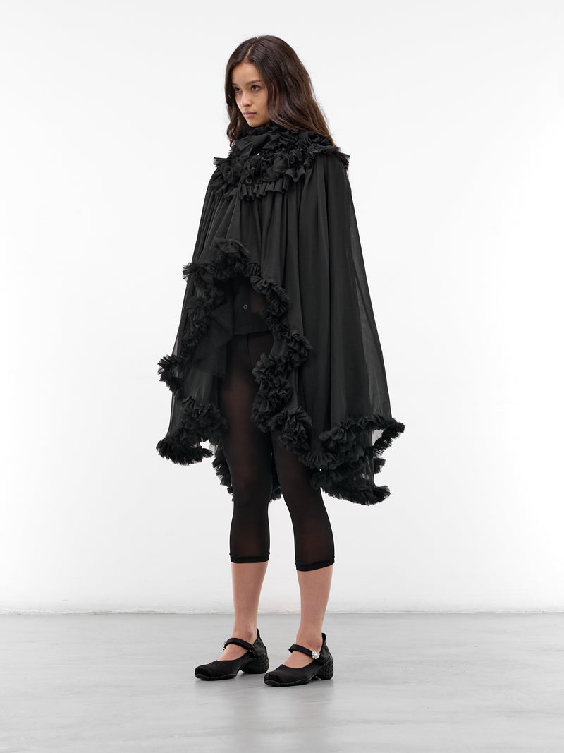 Black Georgette Hooded Cape Jacket (3Q-J009-S26-BLACK)