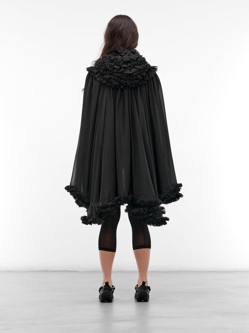 Black Georgette Hooded Cape Jacket (3Q-J009-S26-BLACK)