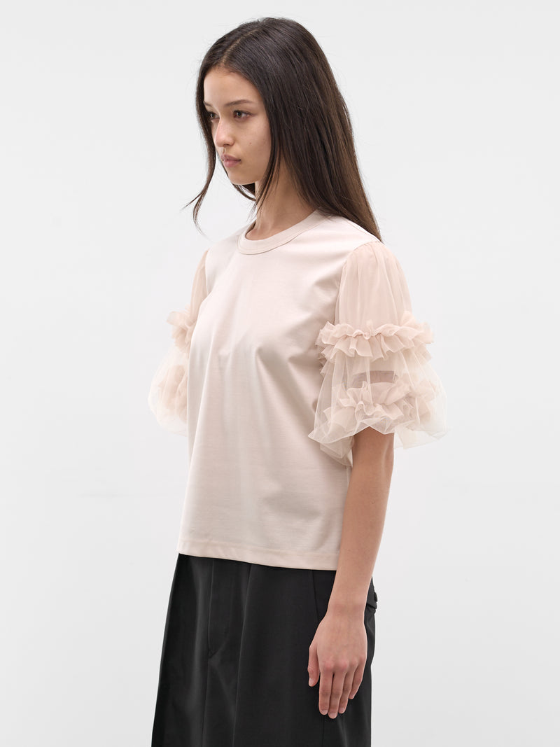 Beige Ruffle Tulle Tee (3Q-T012-S26-BEIGE)