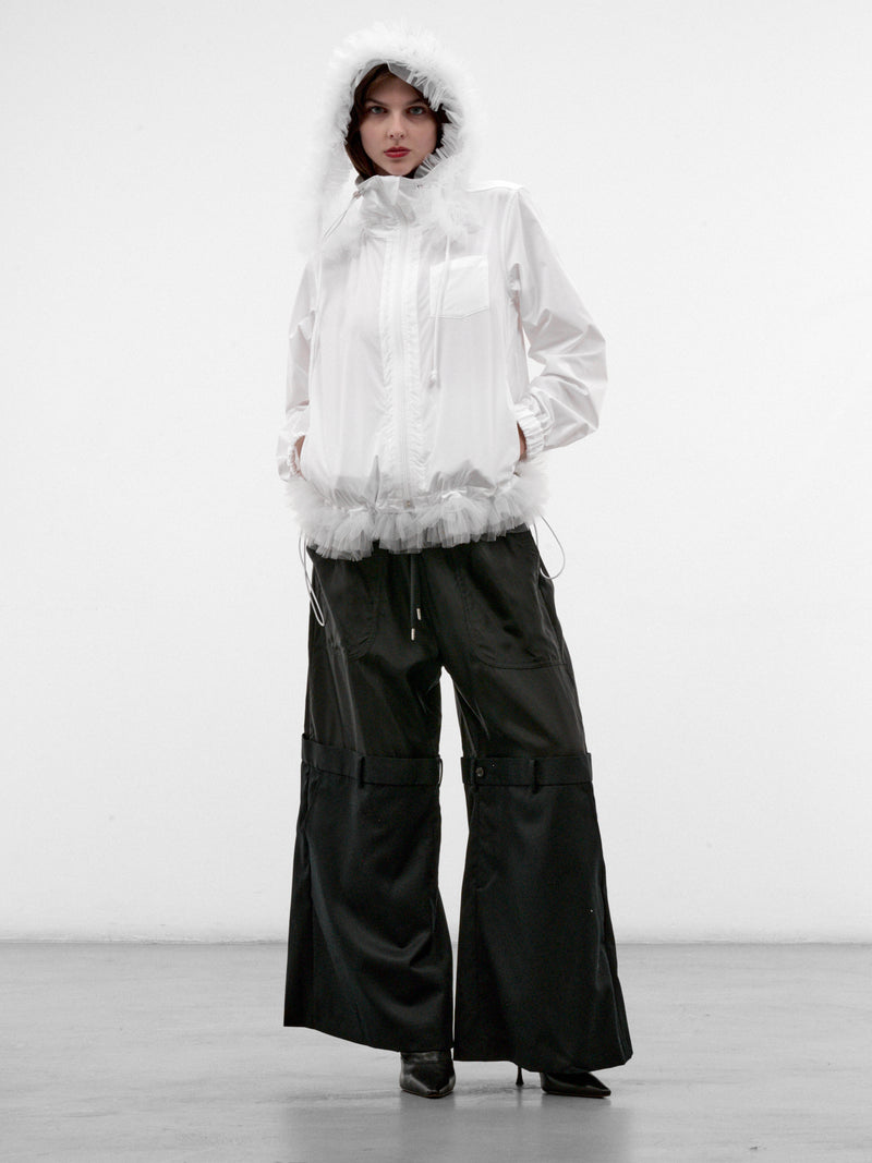 White Ruffled Sheer Hooded Jacket (3R-B010-W26-WHITE-WHITE)