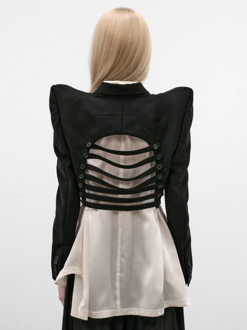 Black Cropped Pointed Shoulders Jacket (3R-J005-W26-BLACK)