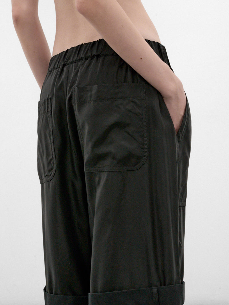 Black Double Waistband Knee Trousers (3R-P004-W26-BLACK)