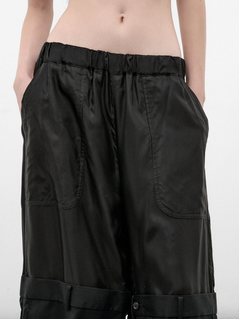 Black Double Waistband Knee Trousers (3R-P004-W26-BLACK)