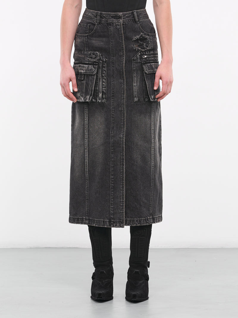 Cargo Denim Skirt (3X27W544-ASH)