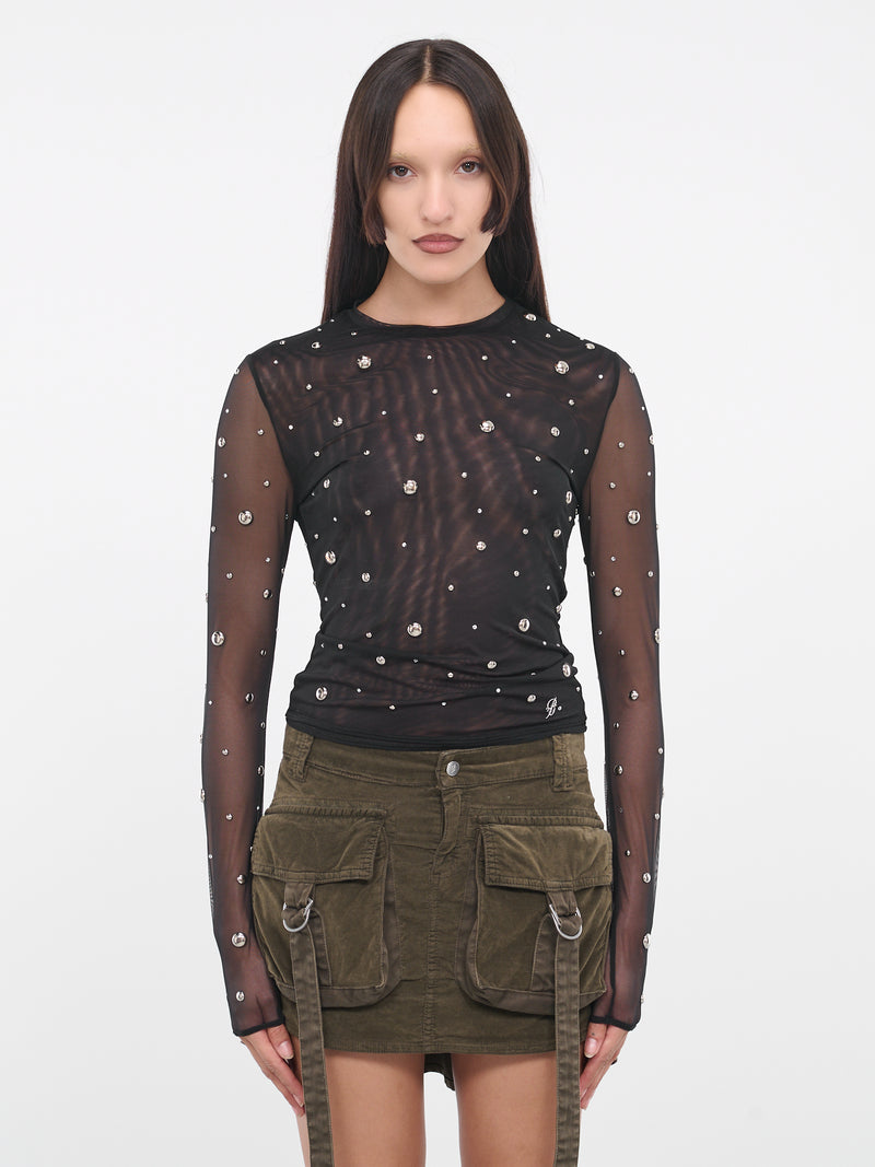 Stud Rhinestone Tulle Tee (4-4T021A-N0990-NERO)