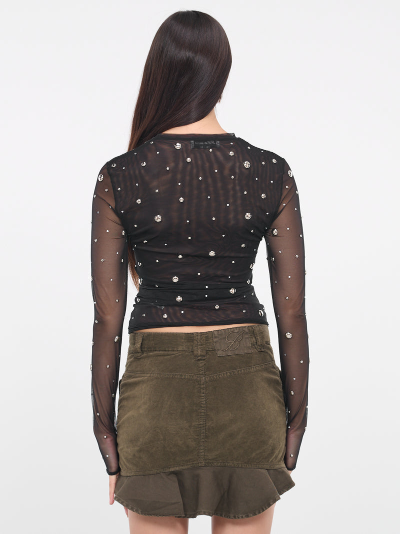 Stud Rhinestone Tulle Tee (4-4T021A-N0990-NERO)
