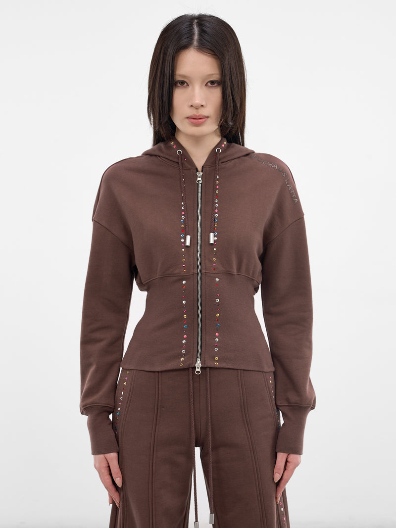 Brown Cotton Studded Zip Hoodie (4000-EL-PS26-BLING)