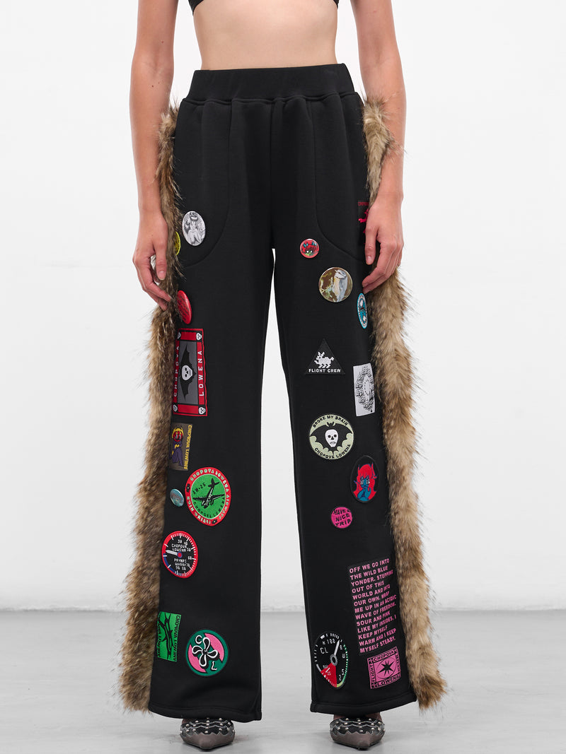 Black Fur Trim Patch Sweatpants (4065-FUR-BLACK-MULTI)