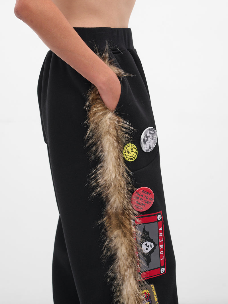 Black Fur Trim Patch Sweatpants (4065-FUR-BLACK-MULTI)