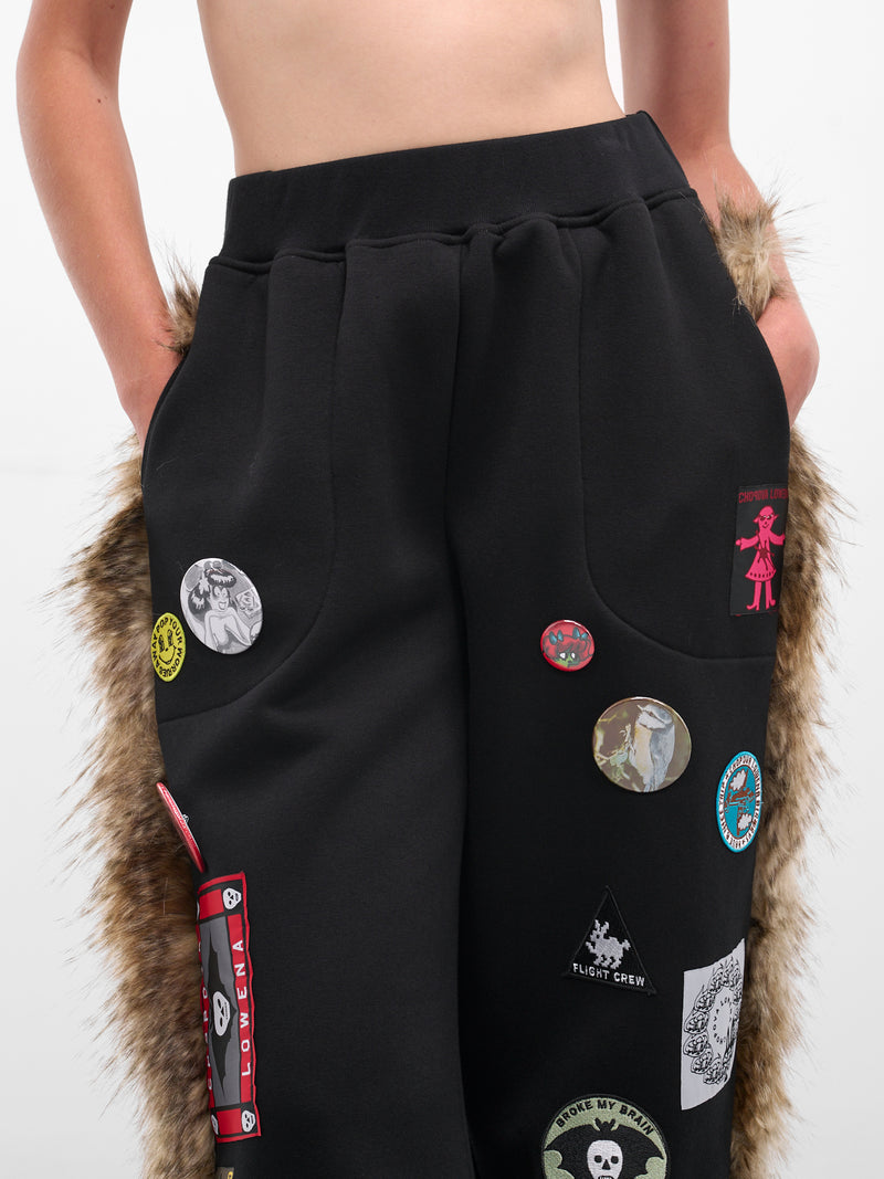 Black Fur Trim Patch Sweatpants (4065-FUR-BLACK-MULTI)