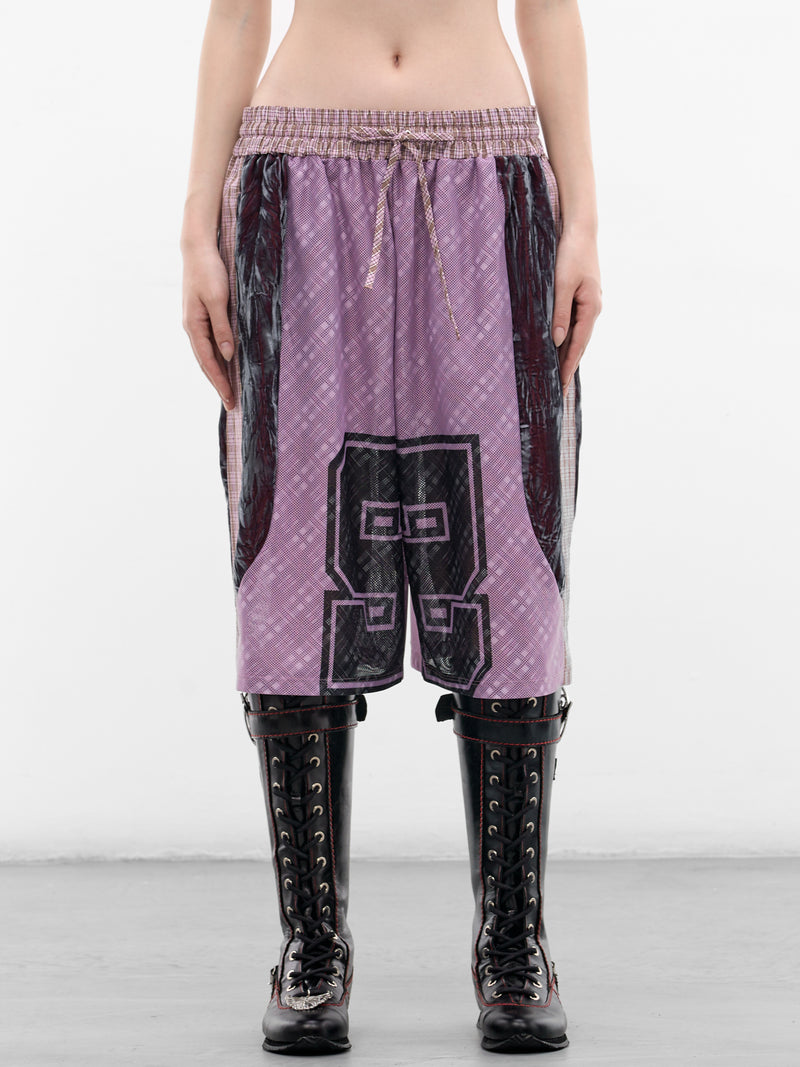 Contrast Paneled Plaid Basketball Shorts (4164-BASKETBALL-PINK-MULTI)