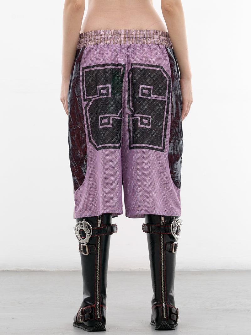 Contrast Paneled Plaid Basketball Shorts (4164-BASKETBALL-PINK-MULTI)