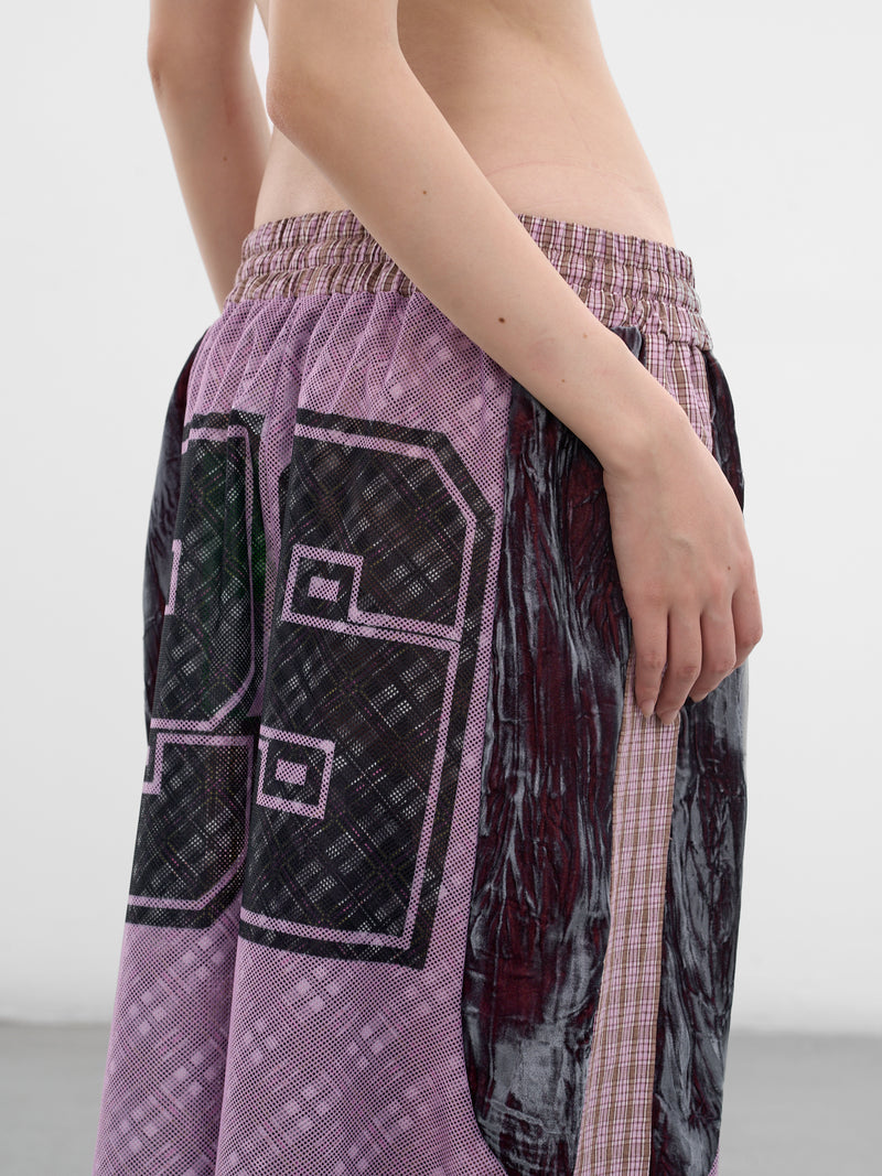 Contrast Paneled Plaid Basketball Shorts (4164-BASKETBALL-PINK-MULTI)