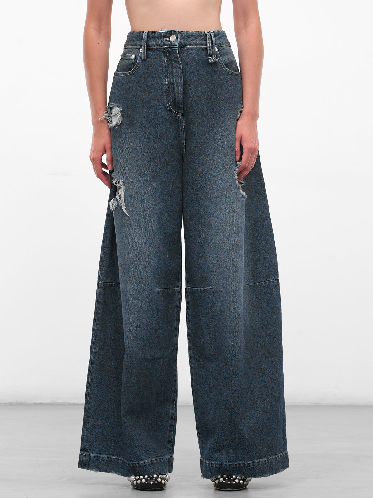 Blue Distressed Denim Puddle Jeans (4165B-1231D-BLUE-PEARL-CLEAR)