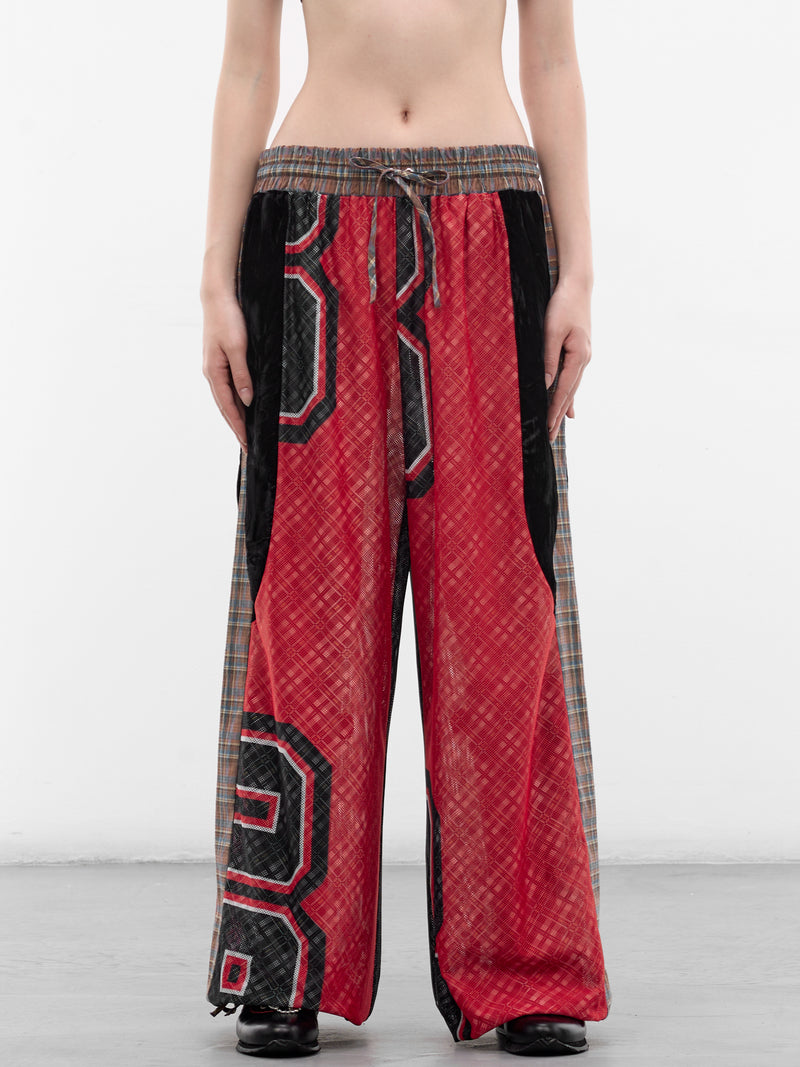 Contrast Paneled Plaid Basketball Pants (4167-BASKETBALL-RED-MULTI)