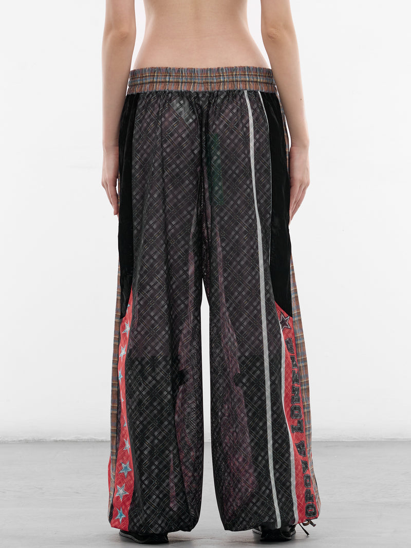 Contrast Paneled Plaid Basketball Pants (4167-BASKETBALL-RED-MULTI)