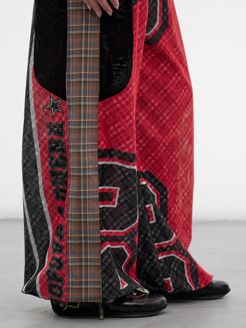 Contrast Paneled Plaid Basketball Pants (4167-BASKETBALL-RED-MULTI)